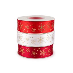Karácsonyi szatén szalag hópihe széles 25 mm