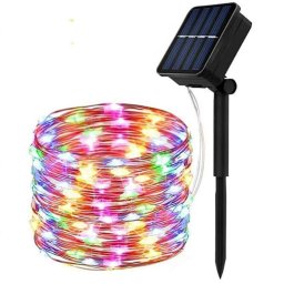 100 micro LED-es napelemes dekor tündérfény fényfüzér, színes, 7m