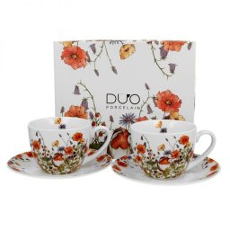 Mezei virág - pipacsos porcelán csésze aljjal- 270 ml - 2 személyes készlet - Wild Bird
