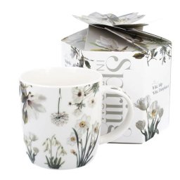 Virágos porcelán bögre - 400 ml - fehér design díszdobozban
