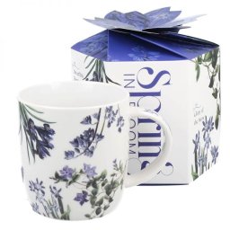 Virágos porcelán bögre - 400 ml - kék design díszdobozban