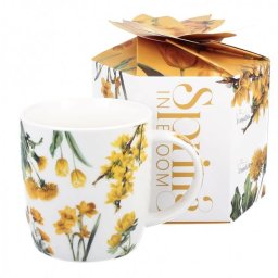 Virágos porcelán bögre - 400 ml - sárga design díszdobozban