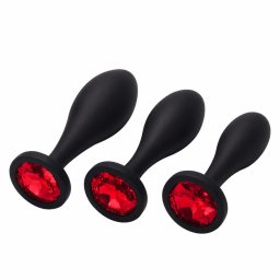 Anál plug szett 3 méret sima szilikon piros alap kővel