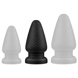 Anál plug Kúp alakú, texturált, tapadókorongos 18 cm fekete