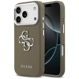 Guess Grained Big 4G Classic Logo Apple iPhone 17 Pro Max hátlap tok kameravédő peremmel, barna-ezüst