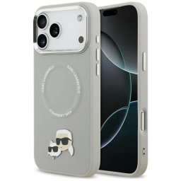Karl Lagerfeld Karl & Choupette Pins Apple iPhone 17 Pro MagSafe kompatibilis hátlap tok, szürke