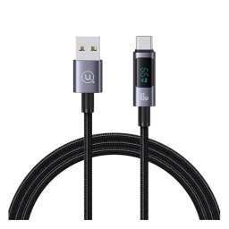 USAMS SUFENG adatkábel (USB - Type-C, 66W, gyorstöltő, 120cm, LED kijelző) SÖTÉTSZÜRKE