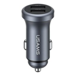 USAMS CC320 autós töltő 2 USB aljzat (12W, PD gyorstöltő) SÖTÉTSZÜRKE