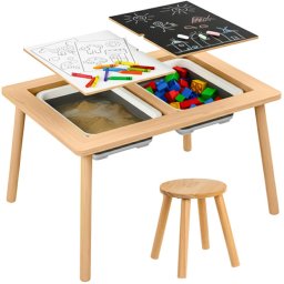 Multifunkcionális, Bukófa Anyagú Szenzorikus Játékasztal és Szék Gyerekeknek - Kruzzel 26366