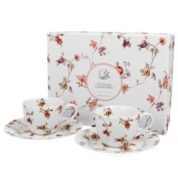 Kisvirágos porcelán espresso kávéscsésze aljjal 110 ml - 2 személyes - díszdobozos- ROMANTIC SAFA