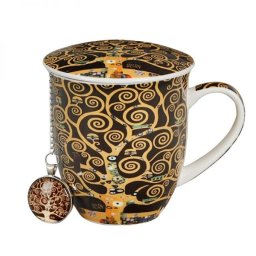 Klimt porcelán bögre fedővel és medálos fém teaszűrővel - 400 ml - Életfa