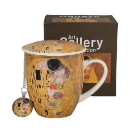 Klimt porcelán bögre fedővel és medálos fém teaszűrővel - 400 ml - The Kiss