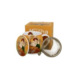 Mucha fémszűrős porcelán bögre tetővel 430 ml - díszdobozban - Topáz