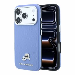 Karl Lagerfeld PU Grained Semi Wrap K&CH Heads Apple iPhone 18 Pro / 17 Pro tok, MagSafe, kék-ezüst