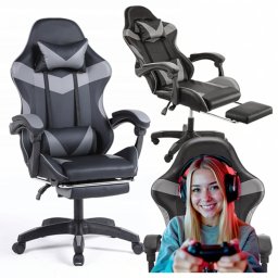 Gamer párnázott puha állítható irodai forgószék, fekete, 150 Kg teherbírással, kihajtható lábtámasszal