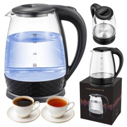 Vezeték nélküli edzett üveg vízforraló, 1,7 L 2200 W csendes, LED háttérvilágítással, RT
