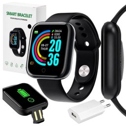 Sport okosóra pulzusmérővel, egészség funkciókkal, fekete, vízálló, Android és iOS kompatibilitás