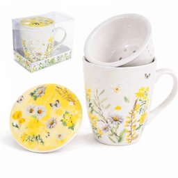 Mezei virágos bögre porcelán tetővel és szűrővel - 300 ml - sárga