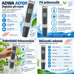 ADWA AD100 digitális pH-mérő - ATC, automatikus kalibrálás