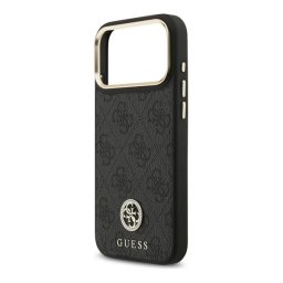 GUESS 4G STRASS LOGO & BIG STRAP METAL BUTTONS szilikon telefonvédő (bőr hatású hátlap, MagSafe + vállpánt) FEKETE Apple iPhone 17 Pro Max