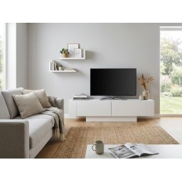 TV szekrény RENVALO fali polcokkal, fehér