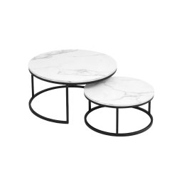 Szett 2 kerek dohányzóasztal MARBLEX, fekete/fehér márvány