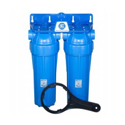 Aquafilter 2 lépcsős 10"-os Szűrőház 1/2" csatlakozással, kék házzal, dupla "O" gyűrűs - réz menetes