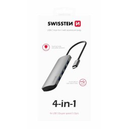 SWISSTEN 4-IN-1 USB-C HUB (4x USB 3.0) ALUMÍNIUM