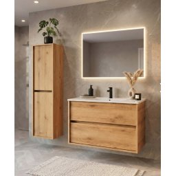 RODO fürdőszoba faliszekrény+mosdószekrény + mosdó 80 cm NATÚR TÖLGY (összeszerelve)