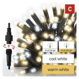 Premium LED sorolható füzér, villogó, 10 m, kültéri, meleg/hideg fehér