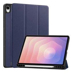 Tok álló, bőr hatású (aktív FLIP, oldalra nyíló, TRIFOLD, asztali tartó, ceruza tartó) SÖTÉTKÉK Samsung Galaxy Tab S11 5G (SM-X736B), Galaxy Tab S11 WIFI (SM-X730)