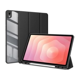 DUX DUCIS TOBY tok álló, bőr hatású (aktív FLIP, oldalra nyíló, TRIFOLD, asztali tartó, ceruza tartó) FEKETE Samsung Galaxy Tab S11 5G (SM-X736B), Galaxy Tab S11 WIFI (SM-X730)