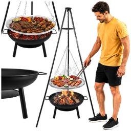 Kaminer 167cm háromlábú kerti grill 58cm rozsdamentes ráccsal és tűztérrel