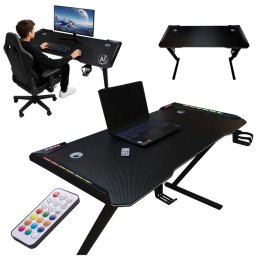 LED RGB Gaming Asztal 120x60cm Fejhallgató és Pohártartóval