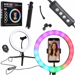 RGB LED szelfi körlámpa statívval és telefontartóval, Bluetooth távirányítóval