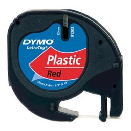 Dymo eredeti címkenyomtató szalag, Dymo, 91203, S0721630, fekete nyomtatás/piros hátlap, 4m, 12mm, LetraTag műanyag szalag