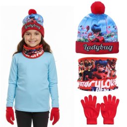 Miraculous Ladybug téli kötött sapka, körsál és kesztyű szett