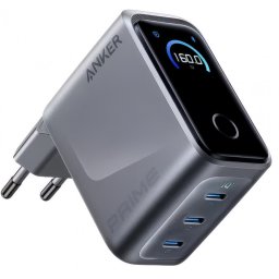 Anker Prime 3x USB-C hálózati töltő adapter, GaN, PD, 5.36A, 160W, szürke