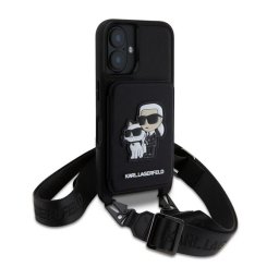 KARL LAGERFELD SAFFIANO CROSSBODY STRAP szilikon telefonvédő (ütésállóság, nyakpánt, kártyatartó) FEKETE Apple iPhone 16