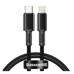 BASEUS adatkábel (Type-C - lightning, 20W, PD gyorstöltő, 100cm, törésgátló) EZÜST/FEKETE