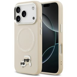 Karl Lagerfeld Karl & Choupette Pins Apple iPhone 17 Pro MagSafe kompatibilis hátlap tok, bézs