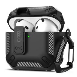 Tech-Protect Carbonox Apple Airpods 5 / Airpods 4 tok, karabinerrel, műanyag, megerősített sarkakkal, fekete