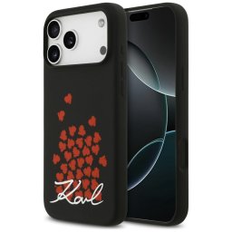 Karl Lagerfeld szilikon szív jel logó MagSafe tok iPhone 17 Pro Max fekete