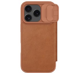 Nillkin Qin Pro Apple iPhone 17 Pro bőr flip tok, barna
