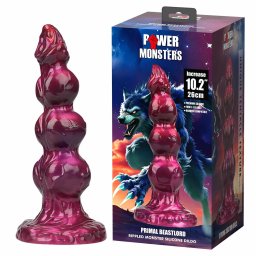 Power Monsters Dildó erős tapadókorong, bordázott, vízálló 26 cm fekete szilikon