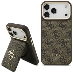 Guess 4G Apple iPhone 17 Pro hátlap tok kameravédő kerettel, kártyatartóval, MagSafe, barna-arany
