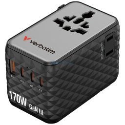 Verbatim Travel Adapter EU/UK/US GaN 1xUSB-A/3xUSB-C PD 170W black 30190