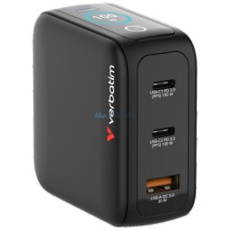 Verbatim Mini GaN mains charger 100W 2xUSB-C PD/1x USB-A QC EU/UK/USA adapter black 30239