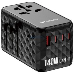 Verbatim Travel Adapter EU/UK/US GaN USB-A/3xUSB-C PD 140W UTA-10 black 32125