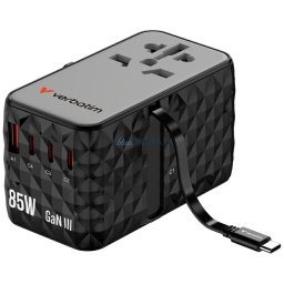 Verbatim Travel Adapter EU/UK/US GaN USB-A/3xUSB-C PD 85W CNT-02 black 32127